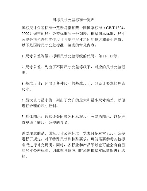 国标尺寸公差标准一览表