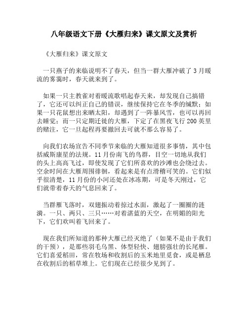 八年级语文下册《大雁归来》课文原文及赏析