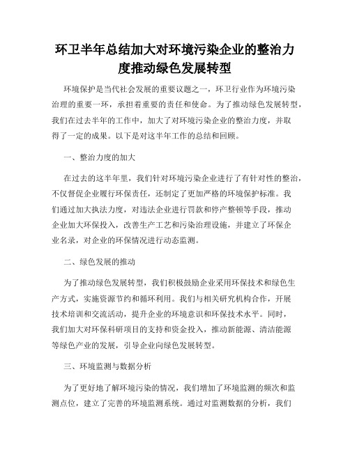 环卫半年总结加大对环境污染企业的整治力度推动绿色发展转型