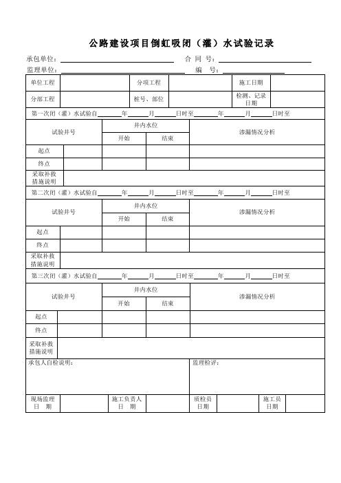 公路建设项目倒虹吸闭(灌)水试验记录