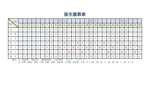 医生值班排班表