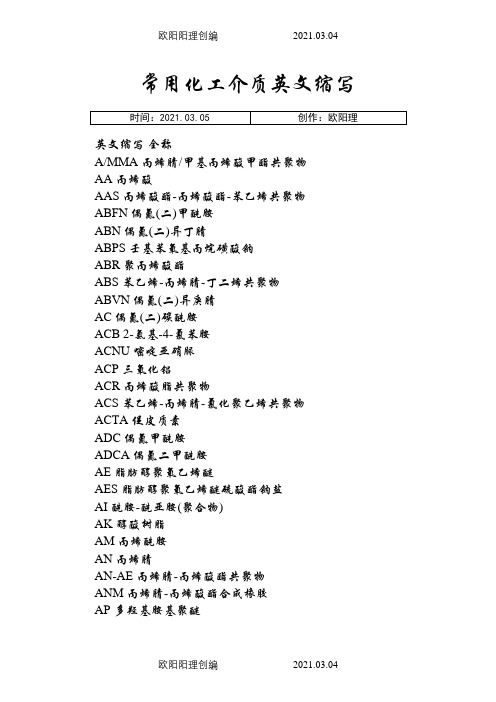 常用化工介质英文缩写之欧阳理创编