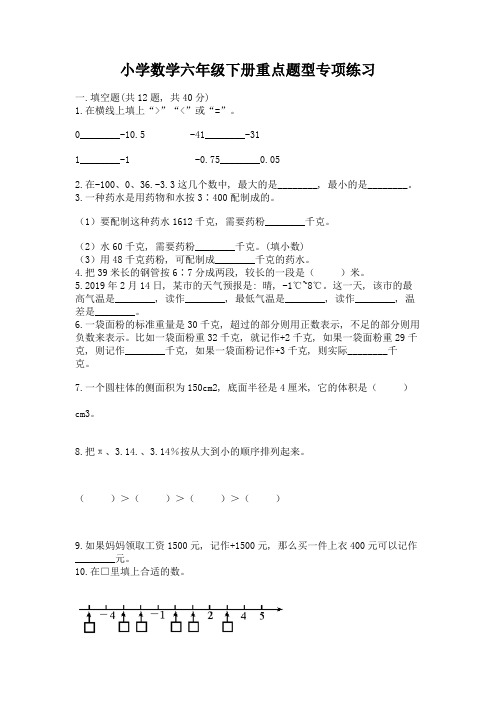 小学数学六年级下册重点题型专项练习附答案(能力提升)