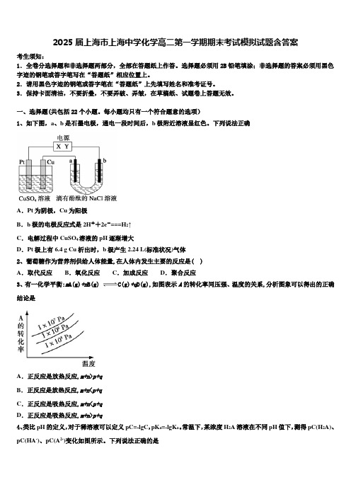 2025届上海市上海中学化学高二第一学期期末考试模拟试题含答案