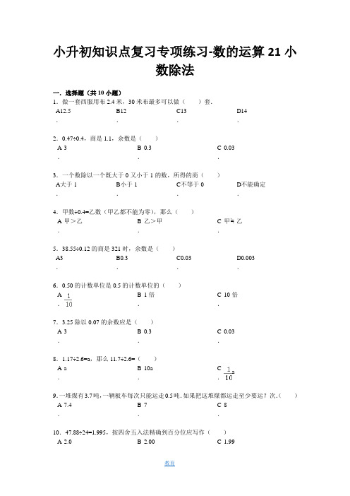 数的运算21小数除法 小学数学总复习专题训练 小升初 奥数 知识点归纳总结