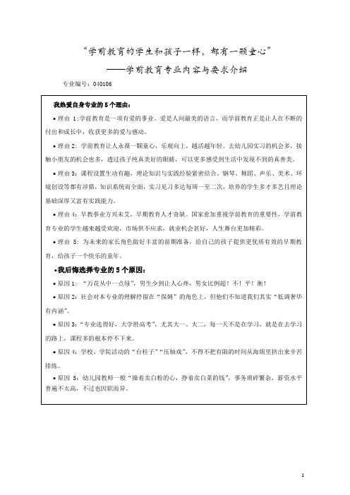 040106学前教育专业报考指南