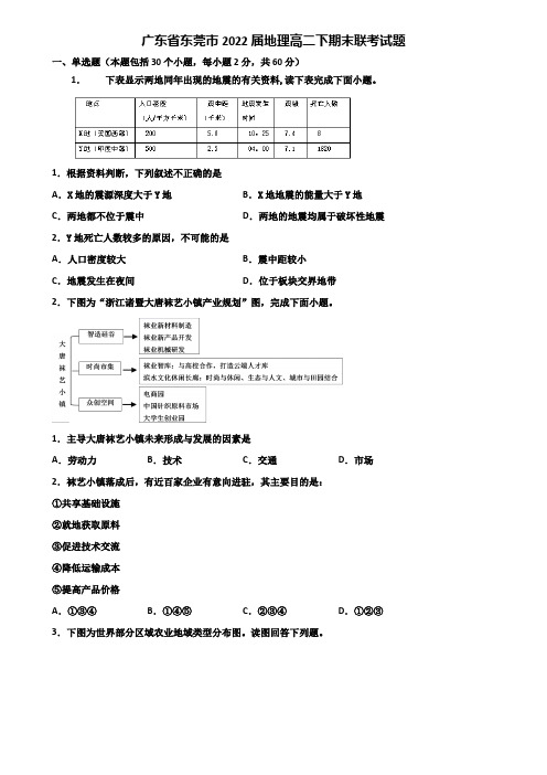 广东省东莞市2022届地理高二下期末联考试题含解析