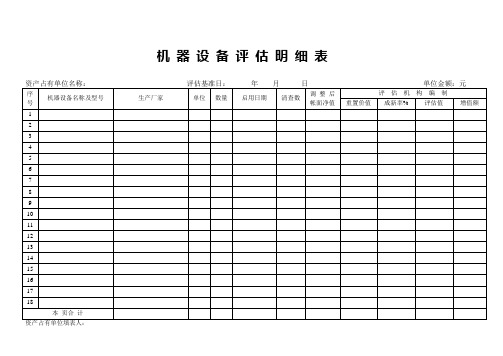 机器设备评估明细表