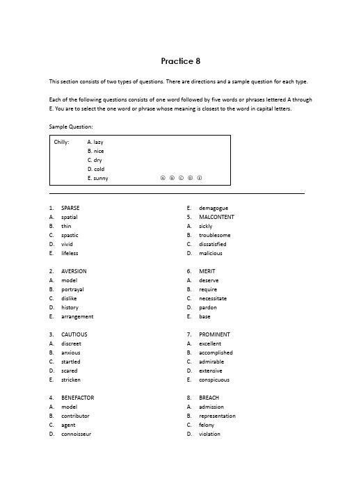 SSAT词汇Practice 8