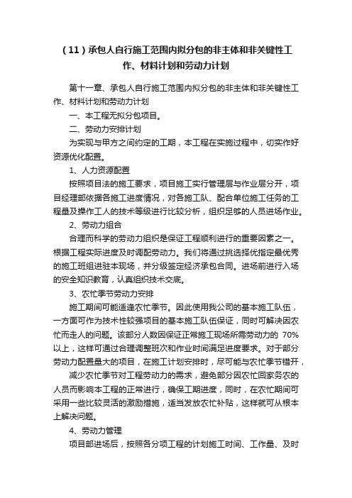 （11）承包人自行施工范围内拟分包的非主体和非关键性工作、材料计划和劳动力计划