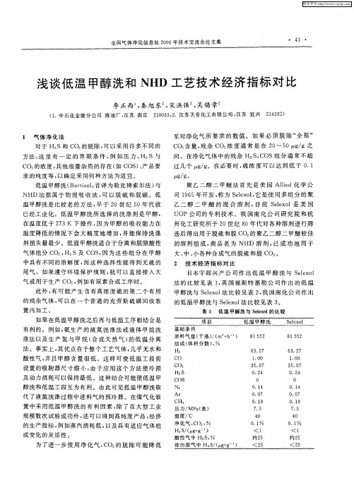 浅谈低温甲醇洗和NHD工艺技术经济指标对比