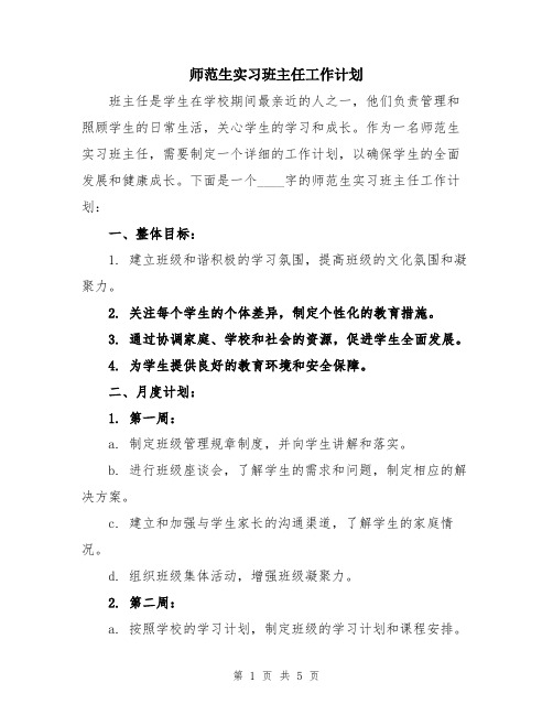 师范生实习班主任工作计划