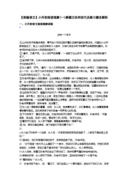 小升初【部编语文】小升初阅读理解(一)解题方法和技巧及练习题含解析