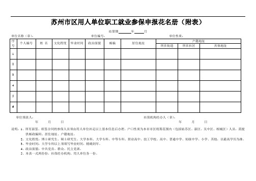 苏州市区用人单位职工就业参保申报花名册(附表)