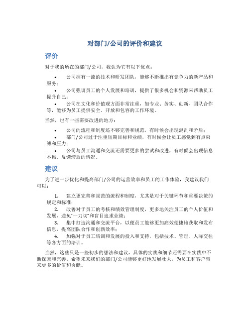 对部门或公司的评价和建议