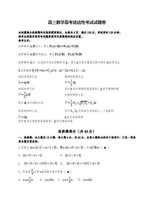 2019高三数学高考适应性考试试题卷