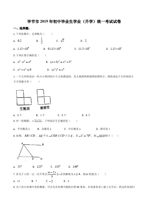 毕节市中考数学试卷及答案_1