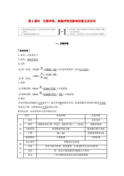 2019_2020学年高中生物第5章无氧呼吸、细胞呼吸的影响因素及其应用学案新人教版