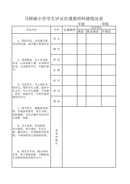 学生评议教师表(师德评议)