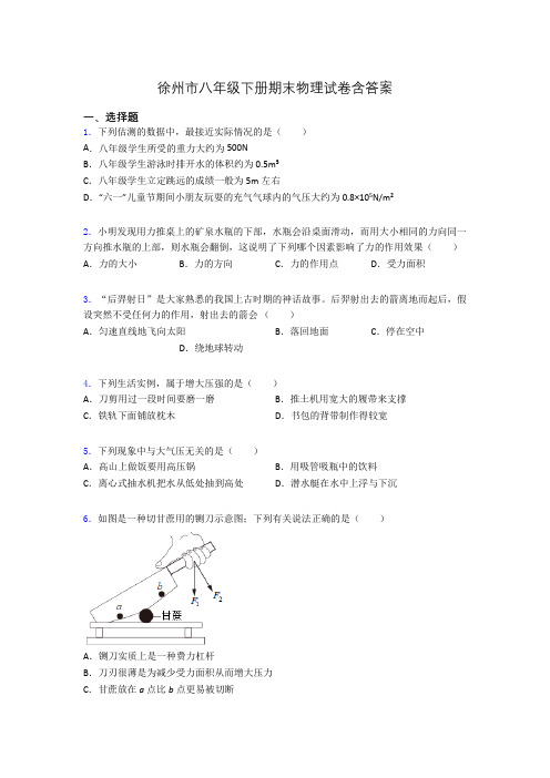 徐州市八年级下册期末物理试卷含答案