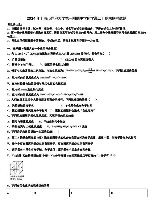 2024年上海市同济大学第一附属中学化学高二上期末联考试题含解析