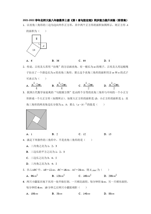 第1章勾股定理 同步能力提升训练 2021-2022学年北师大版八年级数学上册