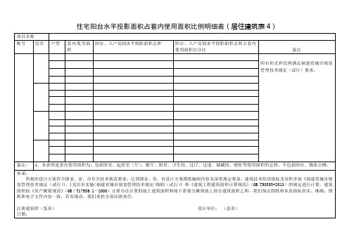 住宅阳台水平投影面积占套内使用面积比例明细表(居住建