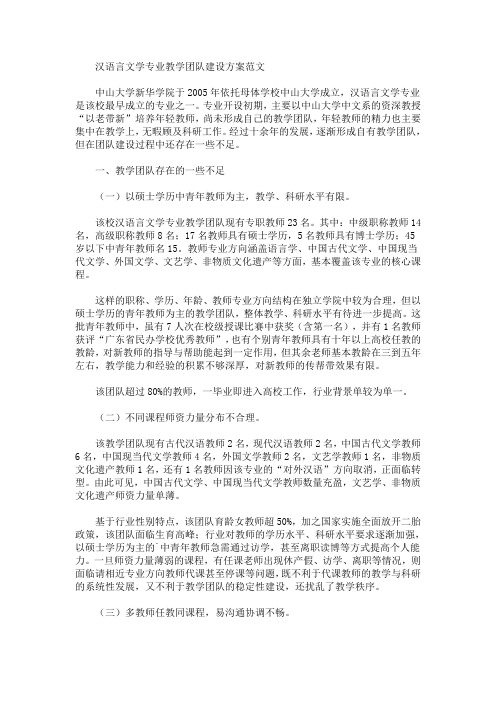 汉语言文学专业教学团队建设方案(最新)