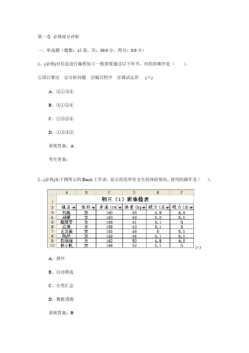 高中信息技术会考真题附带答案已排版可打印共计套样本