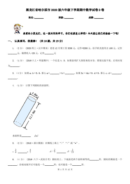 黑龙江省哈尔滨市2020版六年级下学期期中数学试卷D卷