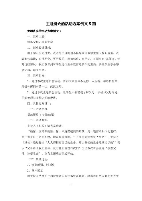 主题班会的活动方案例文5篇