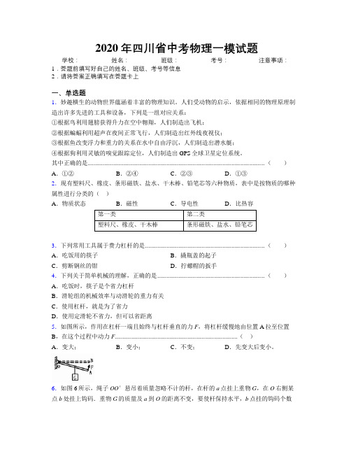 2020年四川省中考物理一模试题附解析