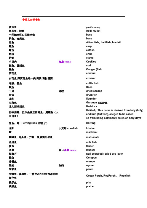 最全食材中英文对照