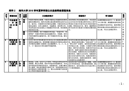 南华大学2015学年夏季学期公共选修网络课程信息汇总表