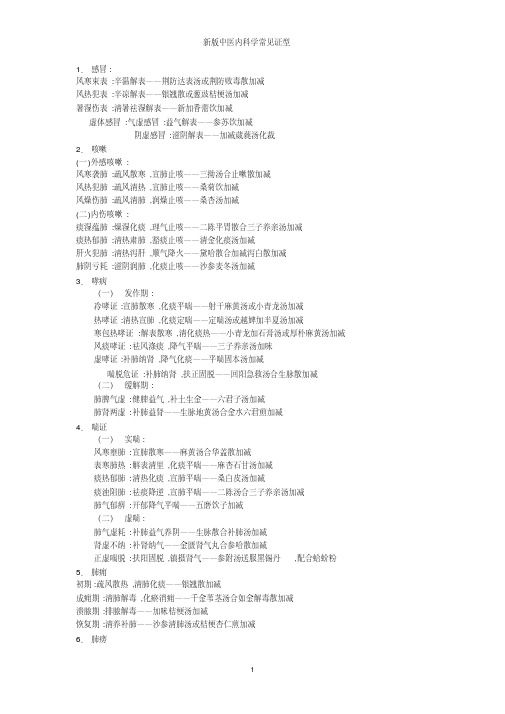 新版中医内科学常见证型