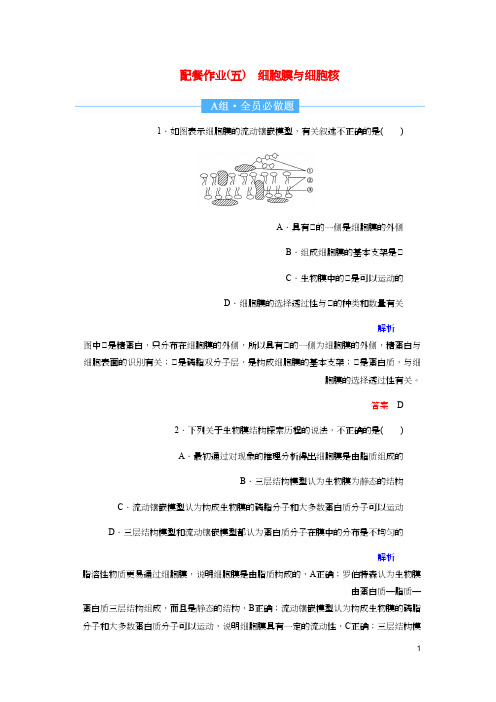 高考生物一轮复习配餐作业5细胞膜与细胞核含解析