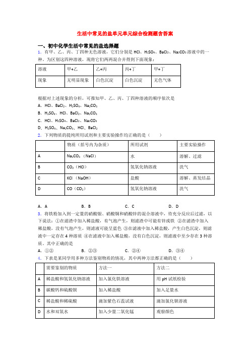 生活中常见的盐单元单元综合检测题含答案