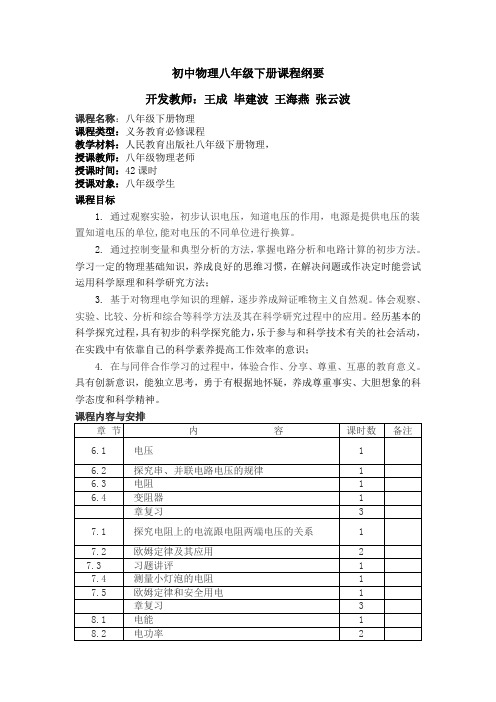 初中物理八年级下册课程纲要