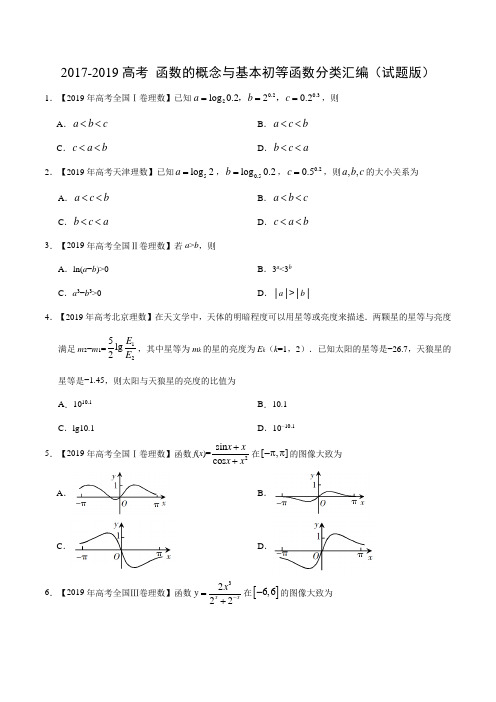 2017-2019高考 函数的概念与基本初等函数分类汇编(试题版)