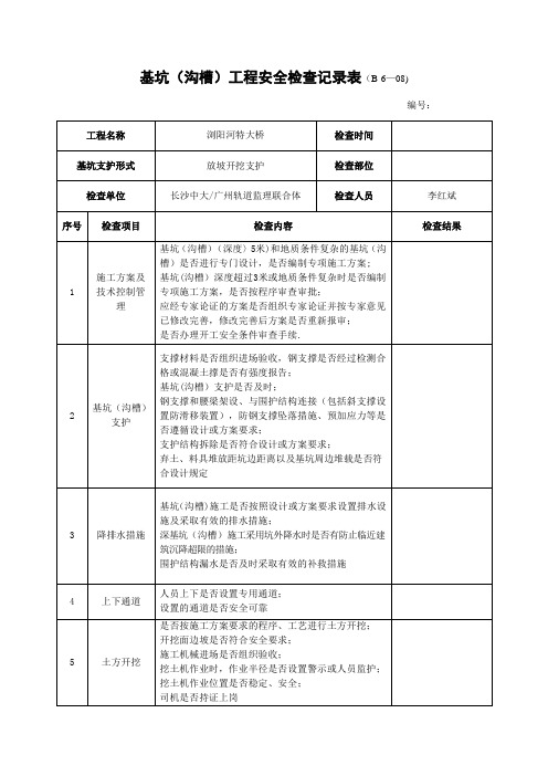 基坑工程安全检查记录表【范本模板】