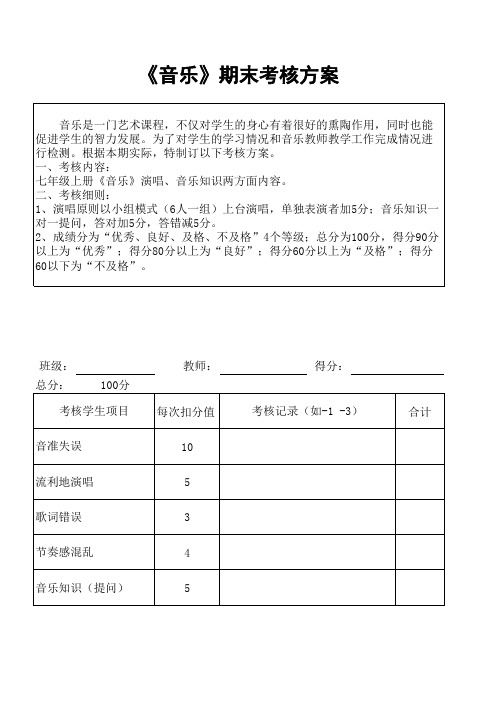 《音乐》期末考核方案