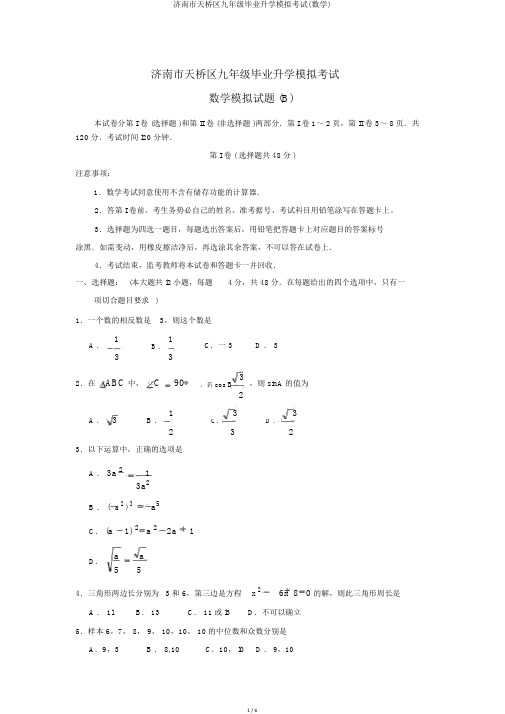 济南市天桥区九年级毕业升学模拟考试(数学)