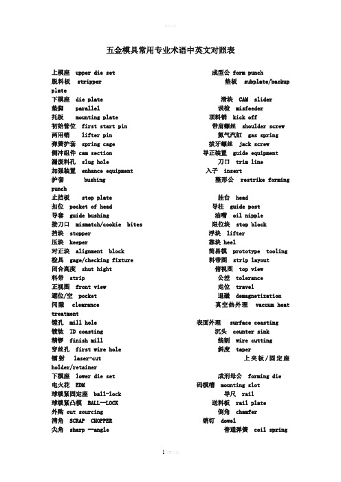 五金模具常用专业术语中英文对照表