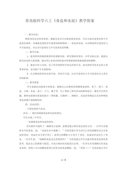 青岛版科学六上《食盐和水泥》教学简案