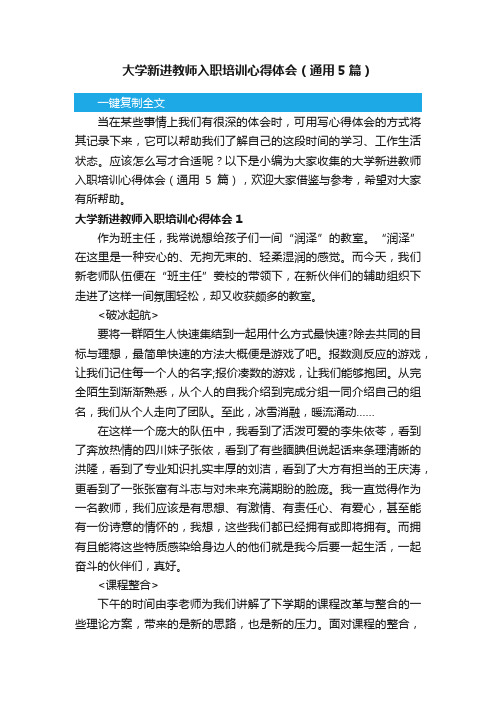 大学新进教师入职培训心得体会（通用5篇）