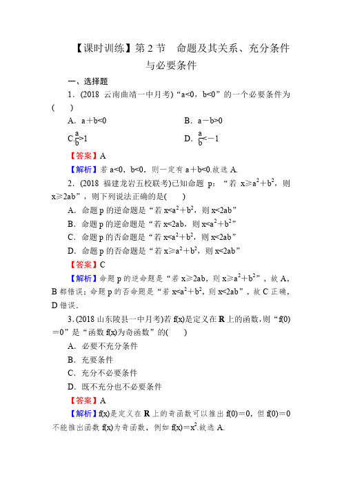 高考数学(理)一轮复习课时训练：第1章 集合与常用逻辑用语 2 Word版含解析