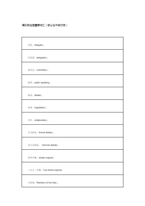 模拟联合国重要词汇中英对照