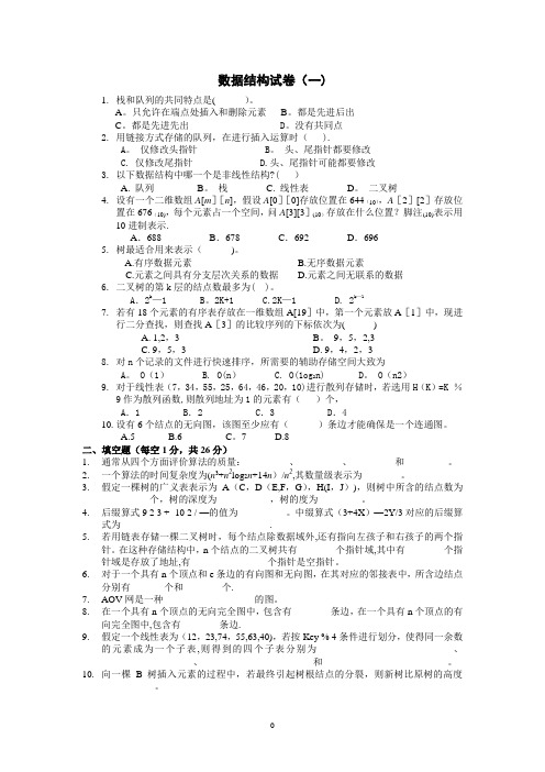 山东科技大学——十套数据结构试题及答案