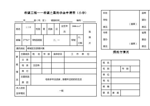 希望工程――希望之星助学金申请表(小学)