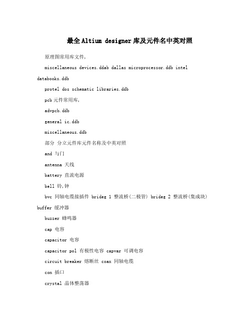 最全Altium designer库及元件名中英对照